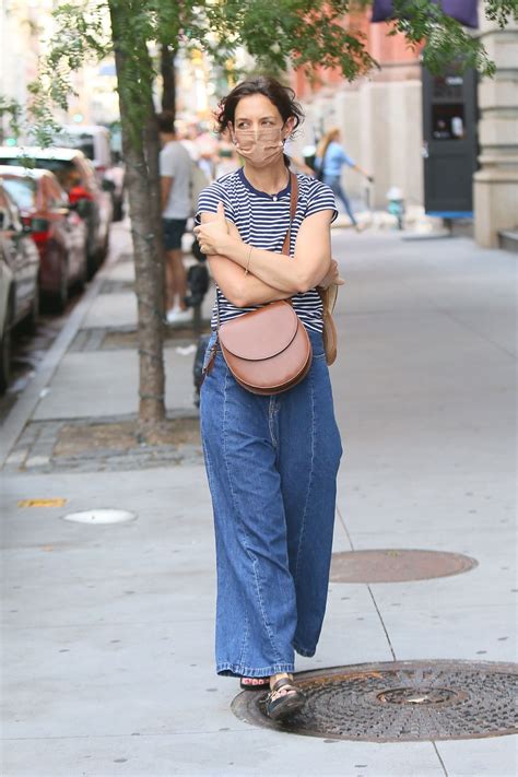 Katie Holmes in Jeans and a Striped T-shirt - NY 06/26/2021 • CelebMafia