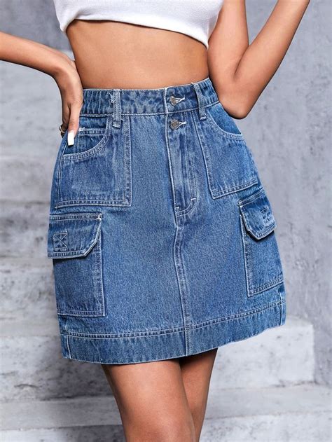 High Waist Flap Pocket Denim Skirt Denim Skirt Women Clothes Denim