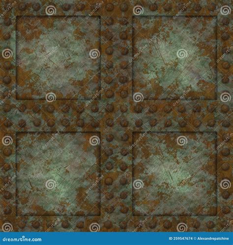 Rusty Riveted Four Square Metal Panel Seamless Texture Detailed Grungy