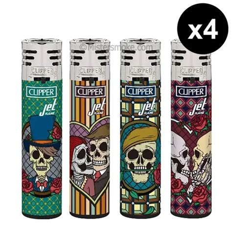 Briquet Temp Te Clipper Jet Flame Romantic Skulls Lot De