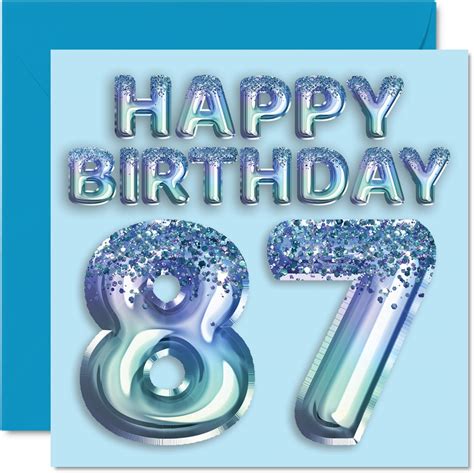 87th Birthday Card For Men Blue Glitter Party Balloon Happy