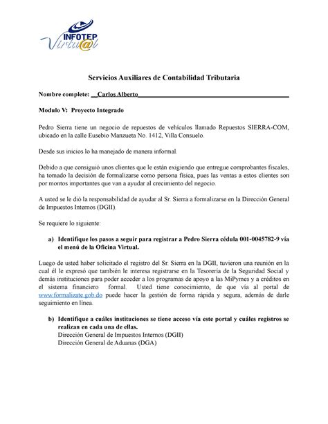 Actividad Proyecto Integrado De Tributaria Servicios Auxiliares De