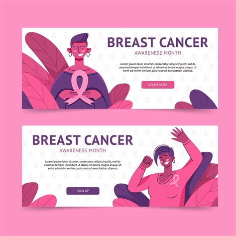 Free Vector | Hand drawn breast cancer awareness month horizontal banners set