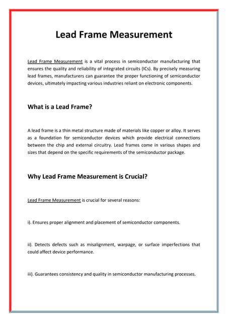 Lead Frame Measurement | VIEW Micro Metrology | PDF