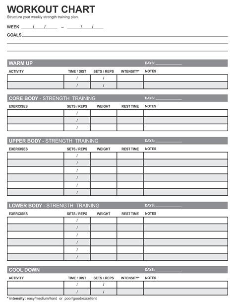 Printable Workout Chart Template | EOUA Blog