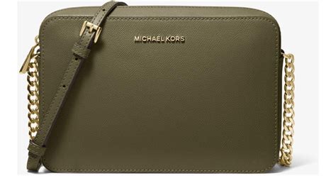 Michael Kors Jet Set Large Saffiano Leather Crossbody Bag In Olive Green Lyst