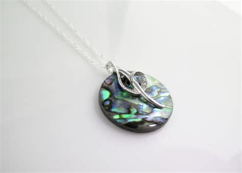 Large Round Shell Paua Abalone Pendant On Sterling Silver 925 Etsy