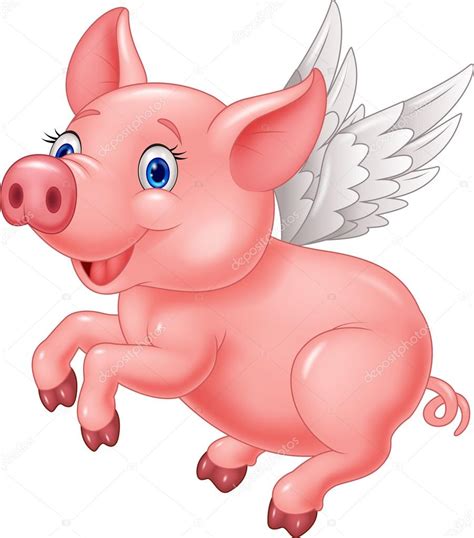 Cute Pig Cartoon Flying On White Background Stock Vector Tigatelu