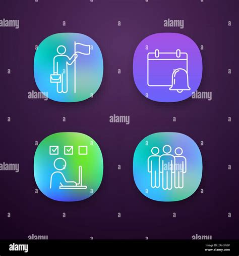 Business Management App Icons Set Uiux User Interface Achievement