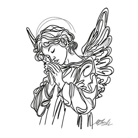 Guardian Angel Praying One-line Drawing by Lena Owens - OLena Art ...