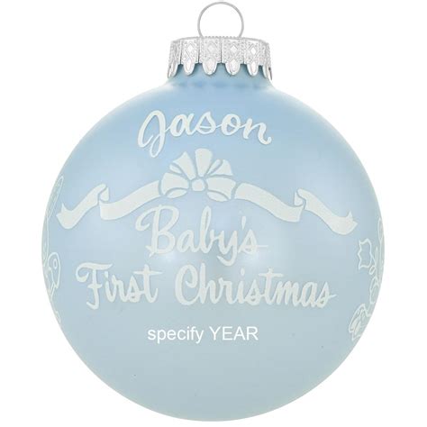 Personalized Baby S First Christmas Glossy Blue Glass Ornament