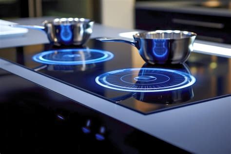 A closeup of an electric induction cooker highlighting its black hob ...