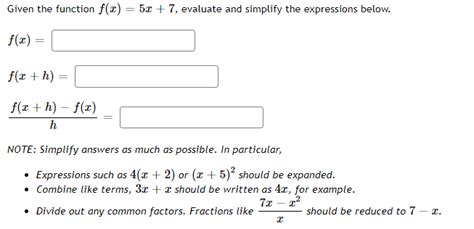 Solved Given The Function F X 5x 7 Evaluate And Simplify