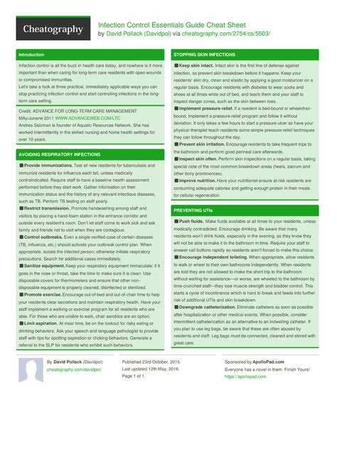 Infection Control Essentials Guide Cheat Sheet By Davidpol Download Free From Cheatography