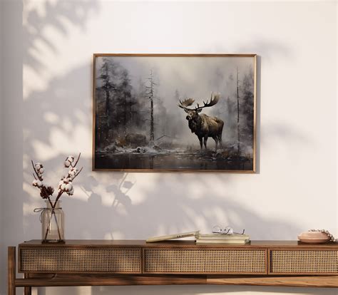 Moose Wall Art , Moose Print, Forrest Landscape, Modern Art, Rustic Farmhouse Decor - Etsy