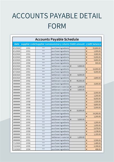 Accounts Payable Detail Form Excel Template And Google Sheets File For