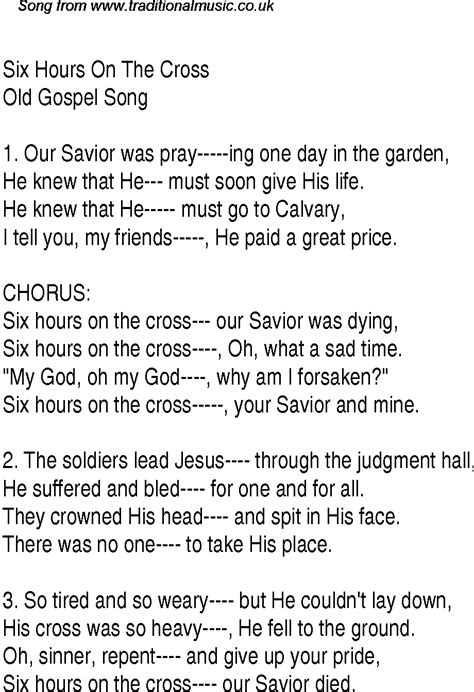 Six Hours On The Cross Christian Gospel Song Lyrics And Chords