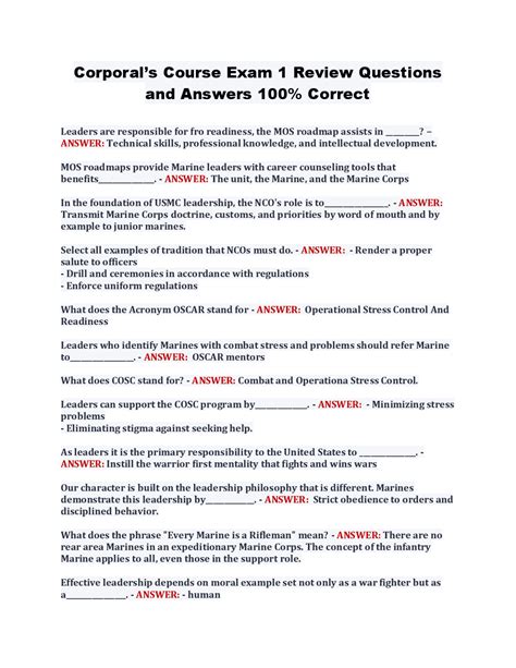 Corporals Course Exam 1 Review Questions And Answers 100 Correct