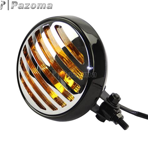 Preto E Chrome Polegadas Retro Farol Motorbike Motor Redondo Grill