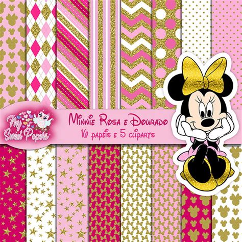 Kit Digital Minnie Rosa E Dourado Elo Produtos Especiais