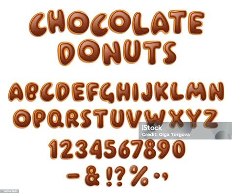 Font Huruf Donat Cokelat Dalam Gaya Realistis Dengan Latar Belakang