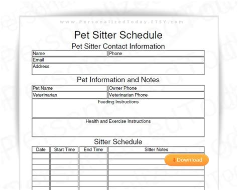 Dog Sitting Schedule Template