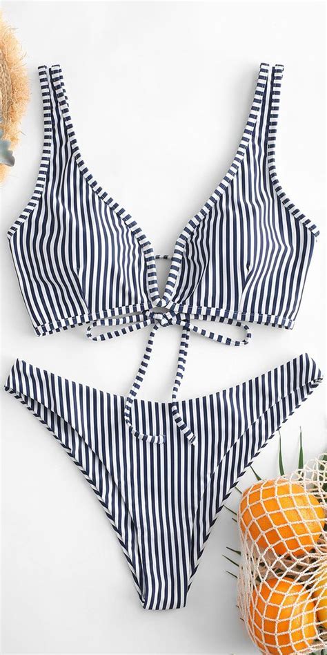 Plus Striped One Shoulder Top With Tie Side Bikini Artofit