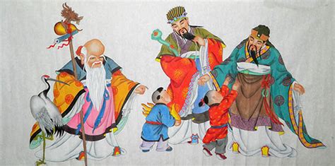 Chinese the Three Gods of Fu Lu Shou Painting 3449014, 69cm x 138cm(27 ...