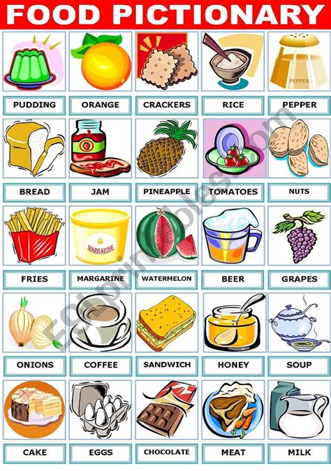 Food Pictionary Esl Worksheet By Katiana