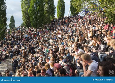 Many People In Crowded Park (Mauerpark) At Fete De La Musique Editorial ...