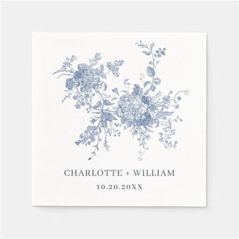 Elegant Blue French Garden Floral Wedding Napkins Zazzle In