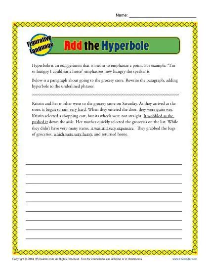 Hyperbole Worksheets Figurative Language Practice