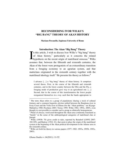 Pdf Reconsidering Ivor Wilkss Big Bang” Theory Of Akan History