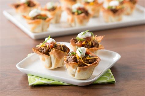 Wonton Taco Cups Recipe Wonton Taco Cups Savory Snacks Tacos