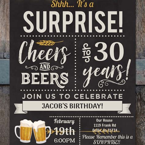 40th Cheers And Beers Surprise Birthday Party Invitation Forty Chalkboard Wood Digital Instant