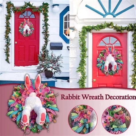 Easter Rabbit Wreath Decor For Front Door Easter Rabbit Front Door