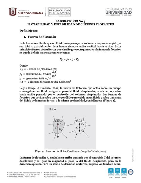 3 Estabilidad De Cuerpos Flotantes LABORATORIO No 3 FLOTABILIDAD Y