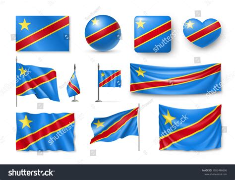 Set Democratic Republic Congo Flags Banners Stock Vector Royalty Free