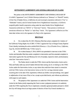 Fillable Online Settlement Agreement And General Release Of Claims