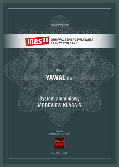 Systemy Yawal Po Raz Kolejny Nagrodzone W Programie IRBS YAWAL SA