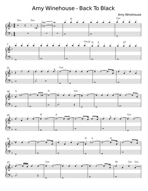 Back To Black Amy Winehouse Sheet Music For Piano Solo Easy