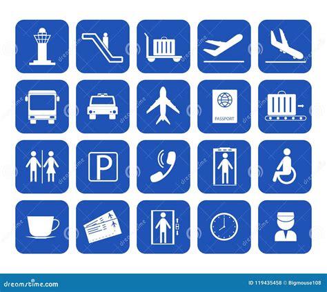 Cartoon Silhouette Airport Icons Set Vector Stock Vector