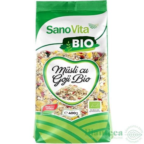 Musli Cu Goji Fara Zahar Bio 400g Sanovita Pret 19 6 Lei Planteea