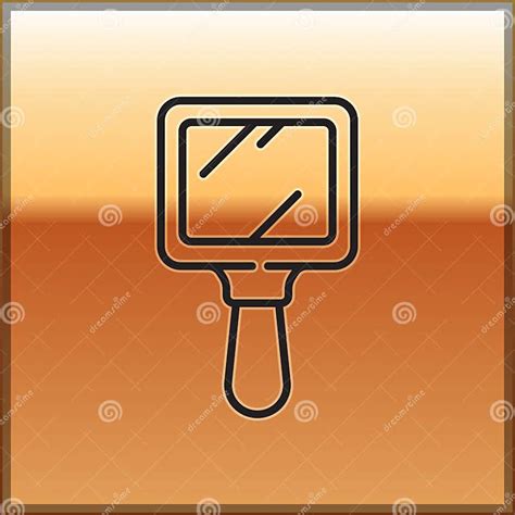 Black Line Hand Mirror Icon Isolated On Gold Background Vector