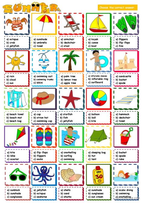 Summer Multiple Choice Vocabulary English Esl Worksheets Pdf And Doc