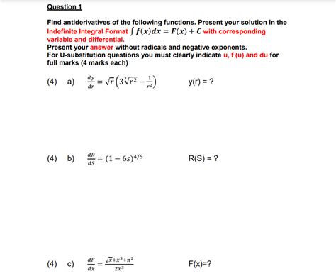 Solved Question Find Antiderivatives Of The Following Chegg