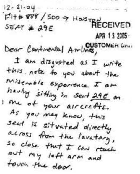 Letter Of Complaint From Seat 29e Jessa