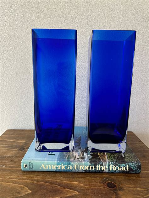 Tall Square Cobalt Blue Vintage Glass Candle Holders Etsy