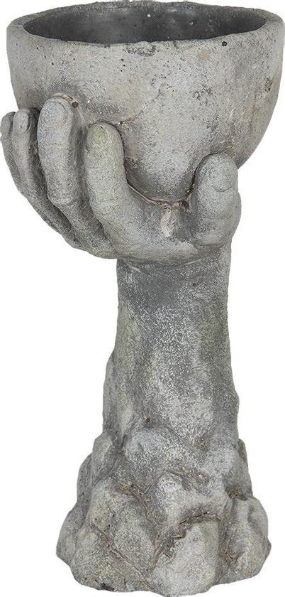 Clayre Eef Bloempot Hand 18x16x36 Cm Grijs Steen Bloempot Binnen Bol