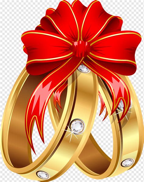 Gold Rings Red Ribbon Colored Ribbon Ring Png Pngwing